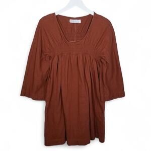 FREE PEOPLE FP BEACH Ruched Pullover Mini Dress OB1239956 Brown - Size Small